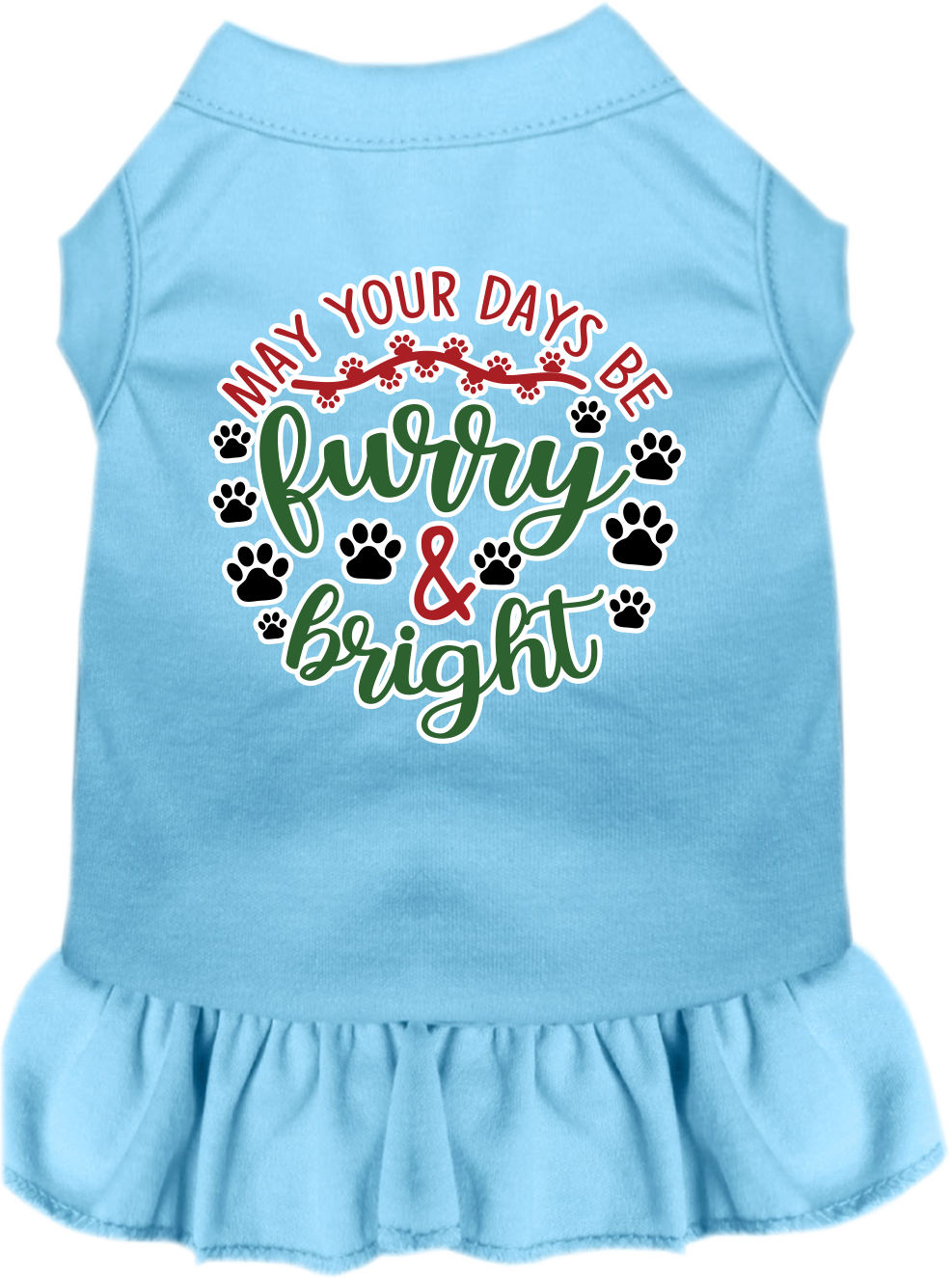 Furry and Bright Screen Print Dog Dress Baby Blue Size XS